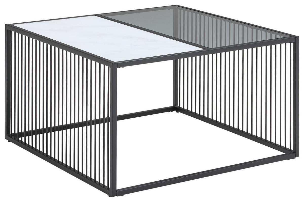 COUCHTISCH Metall, Glas 75/75/42 cm  - Weiss/Schwarz, Design, Glas/Metall (75/75/42cm) - Livetastic