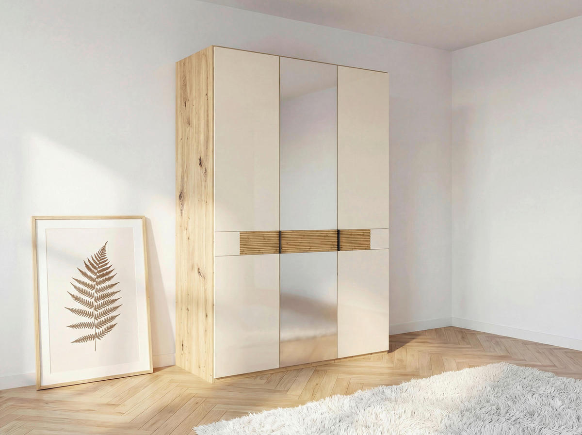 DREHTÜRENSCHRANK 150/216/58 cm,  in Eichefarben, Champagner, 3 Tür(en)  - Schieferfarben/Champagner, Design, Glas/Holz (150/216/58cm) - Musterring