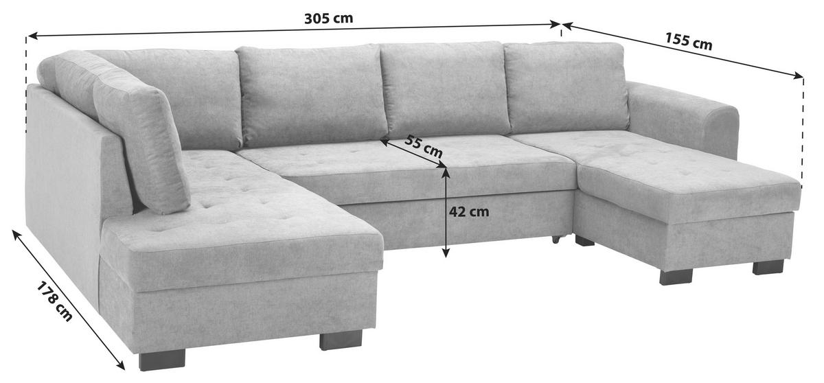 WOHNLANDSCHAFT Anthrazit Mikrofaser  - Anthrazit/Schwarz, MODERN, Kunststoff/Textil (178/305/155cm) - P & B
