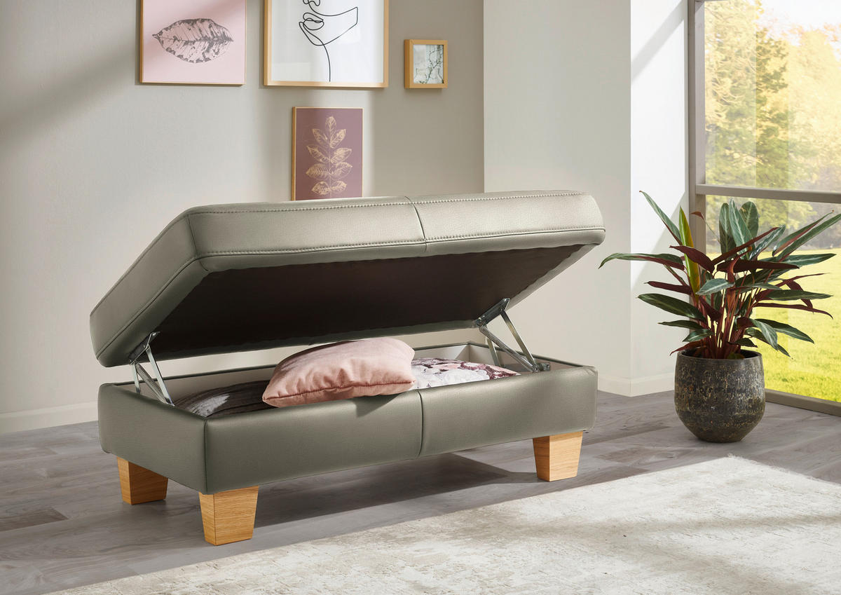ECKSOFA in Echtleder Grau  - Eiche Bianco/Grau, Konventionell, Leder/Holz (257/235cm) - Valdera