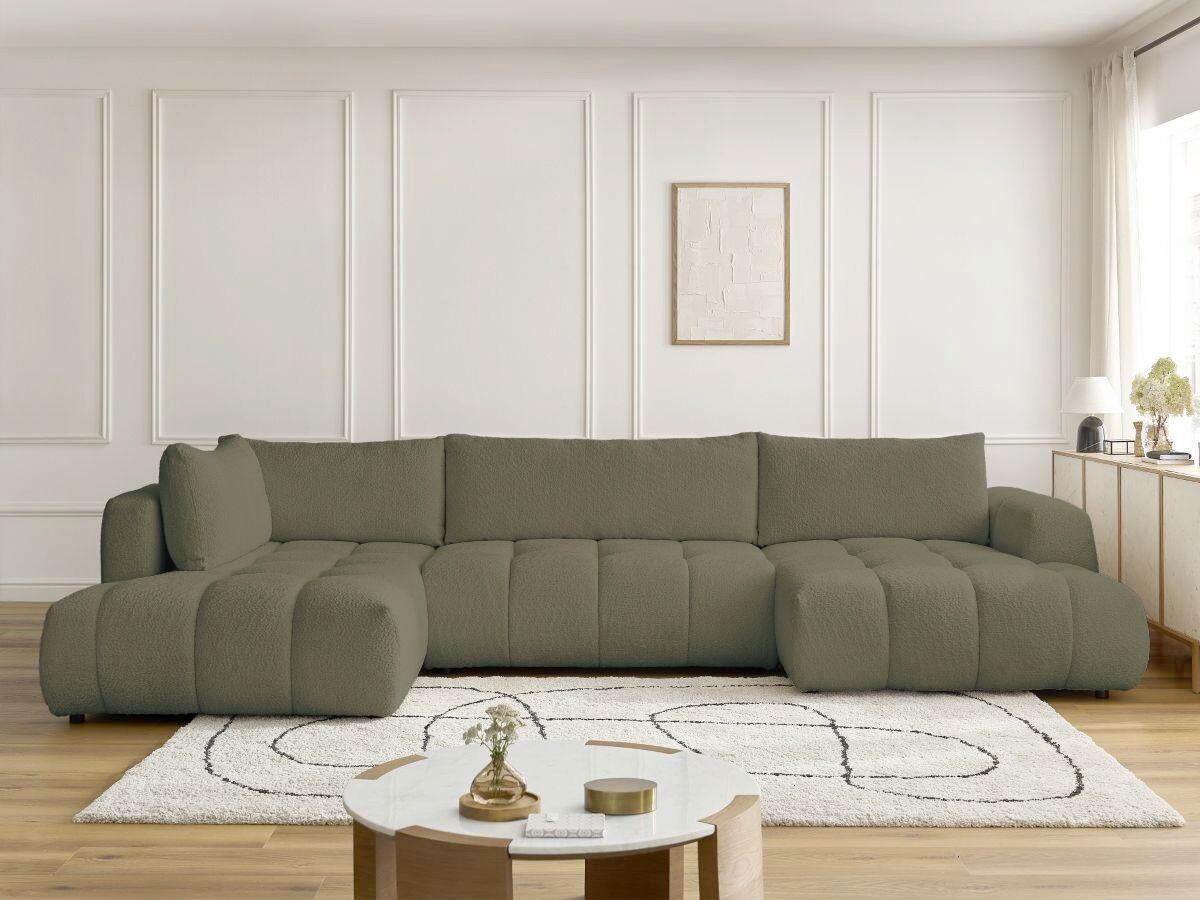 WOHNLANDSCHAFT  FUJI  Grün Bouclé  - Schwarz/Grün, MODERN, Kunststoff/Textil (204/377/160cm)