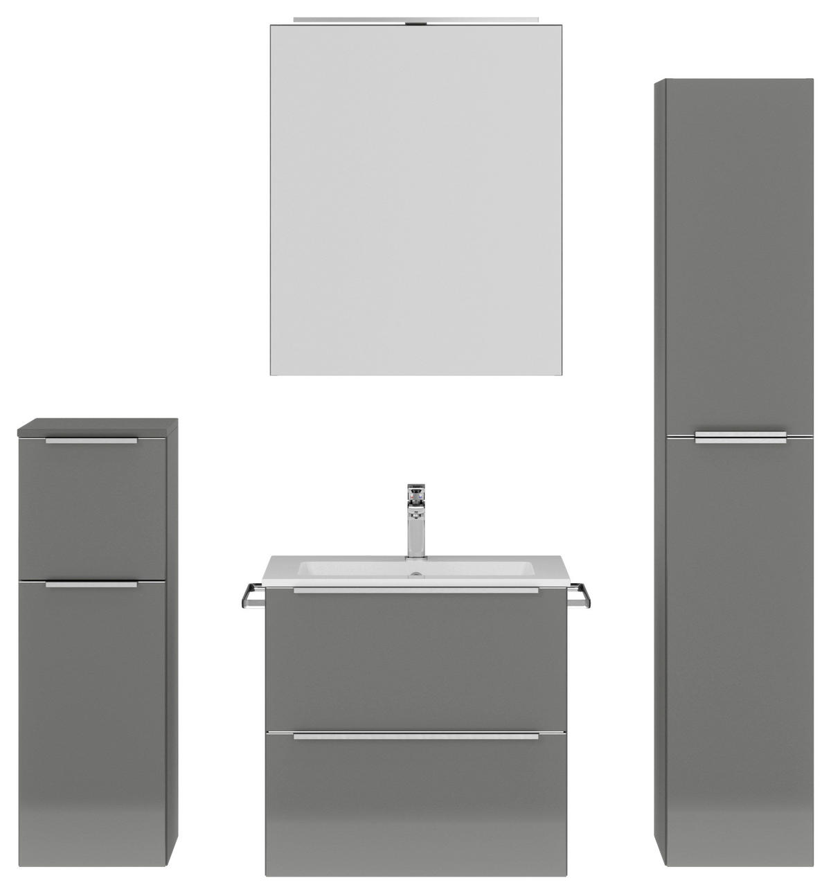 BADEZIMMER 5-teilig  in 121 cm  - Schieferfarben/Edelstahlfarben, MODERN, Holzwerkstoff/Stein (121cm) - Nobilia