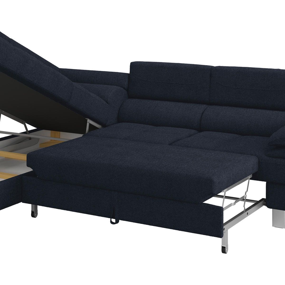 ECKSOFA Dunkelblau Drell  - Dunkelblau, MODERN, Textil/Metall (230/270cm) - MID.YOU