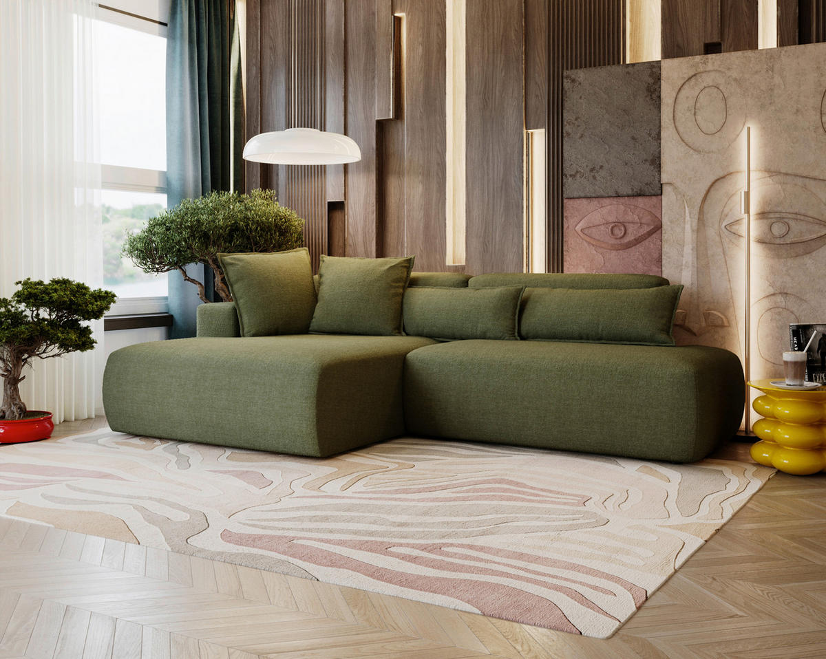 ECKSOFA Chenille Olivgrün  - Schwarz/Olivgrün, Design, Kunststoff/Textil (160/284cm) - Livetastic