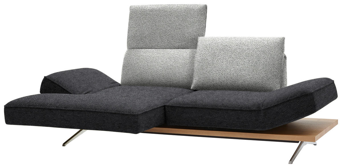 ECKSOFA in Flachgewebe Grau, Hellgrau  132/240 cm  - Chromfarben/Hellgrau, Design, Holz/Textil (132/240cm) - Koinor