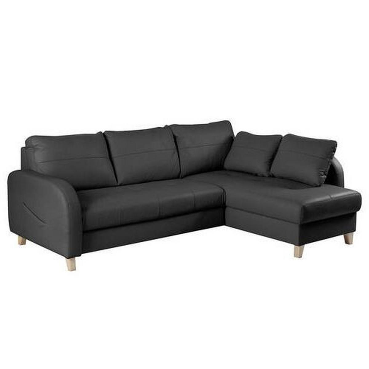 ECKSOFA Schwarz Echtleder Lederlook  - Buchefarben/Schwarz, Design, Leder/Holz (227/168cm) - Livetastic