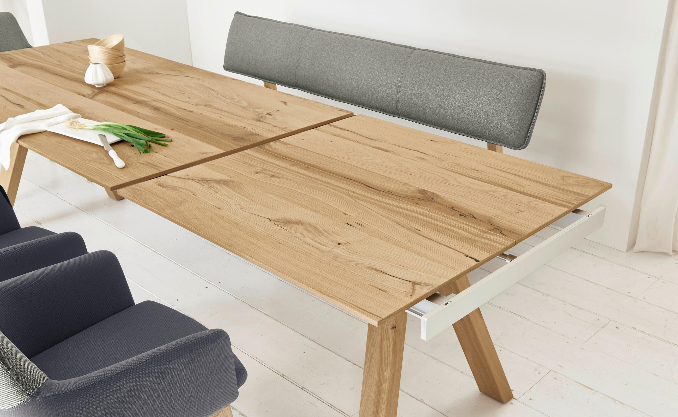 Thumbnail - Venjakob Esstisch, Grau, Wildeiche, Holz, Wildeiche, furniert, rechteckig, eckig, 100x75x190-290 cm, Goldenes M, Made in...