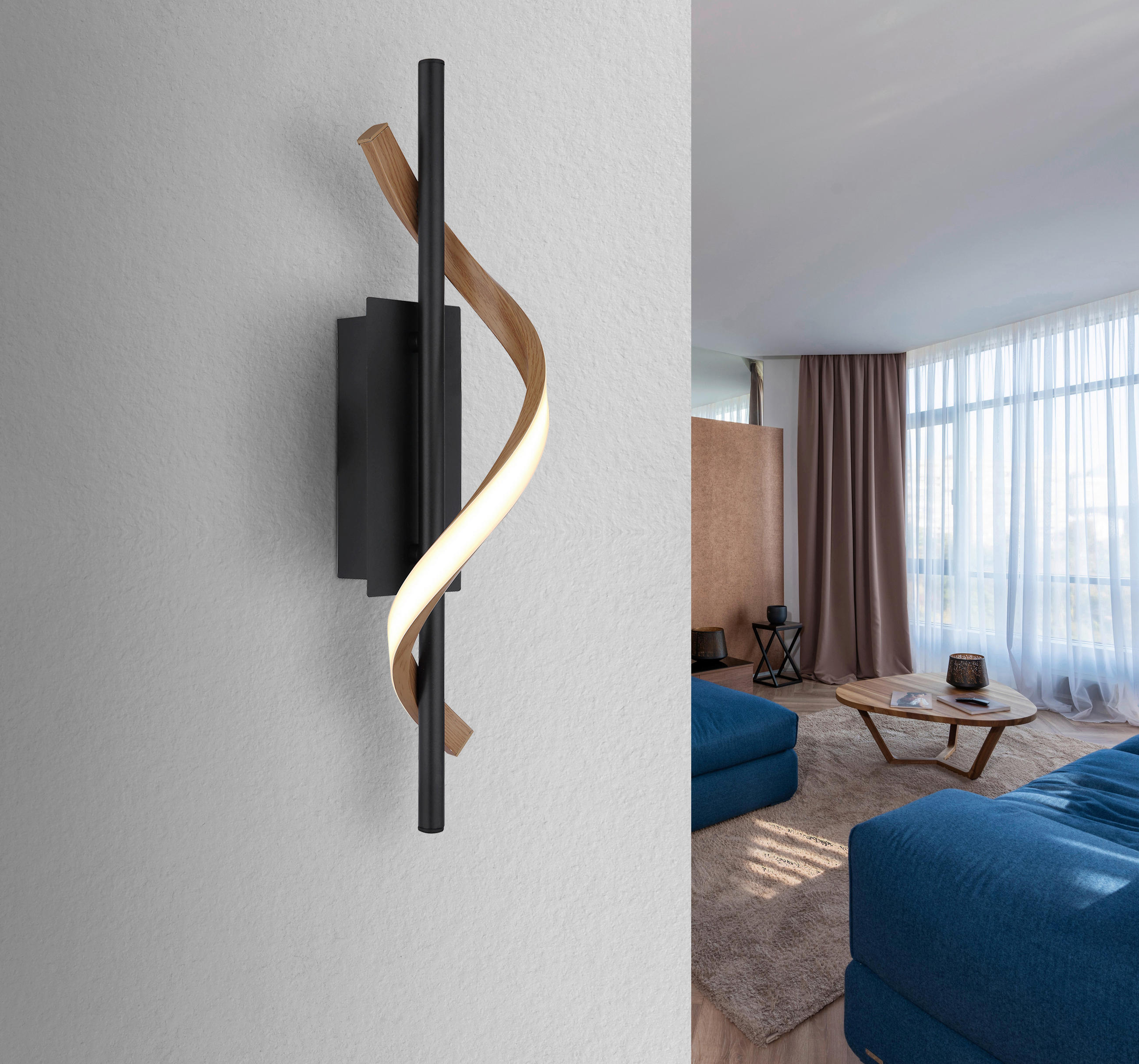 LED-WANDLEUCHTE 10/46,5 cm   - Schwarz/Braun, Design, Kunststoff/Metall (10/46,5cm) - Globo