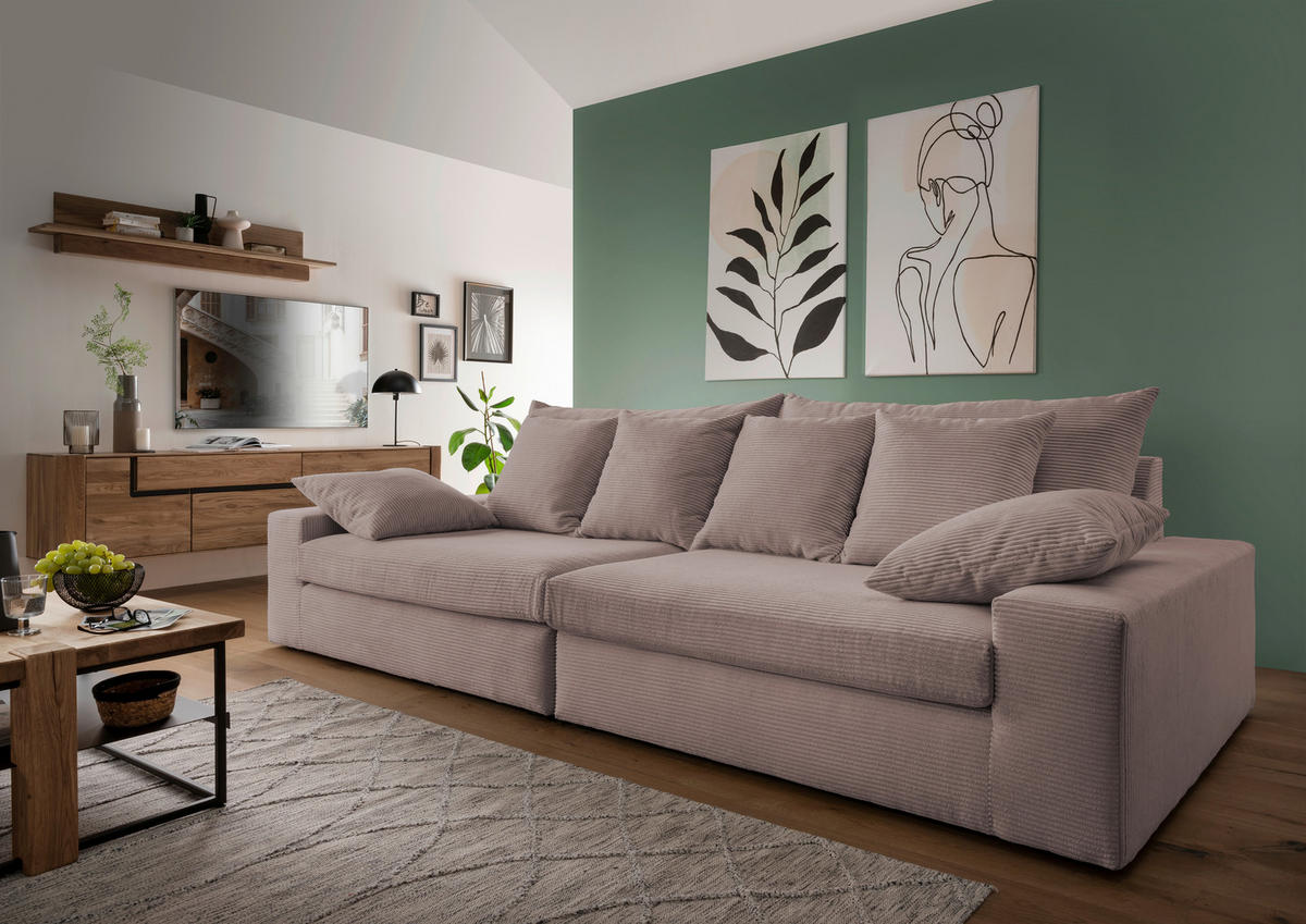 VIERSITZER-SOFA in Cord Rosa  - Schwarz/Rosa, Modern, Kunststoff/Textil (308/80/140cm) - Livetastic