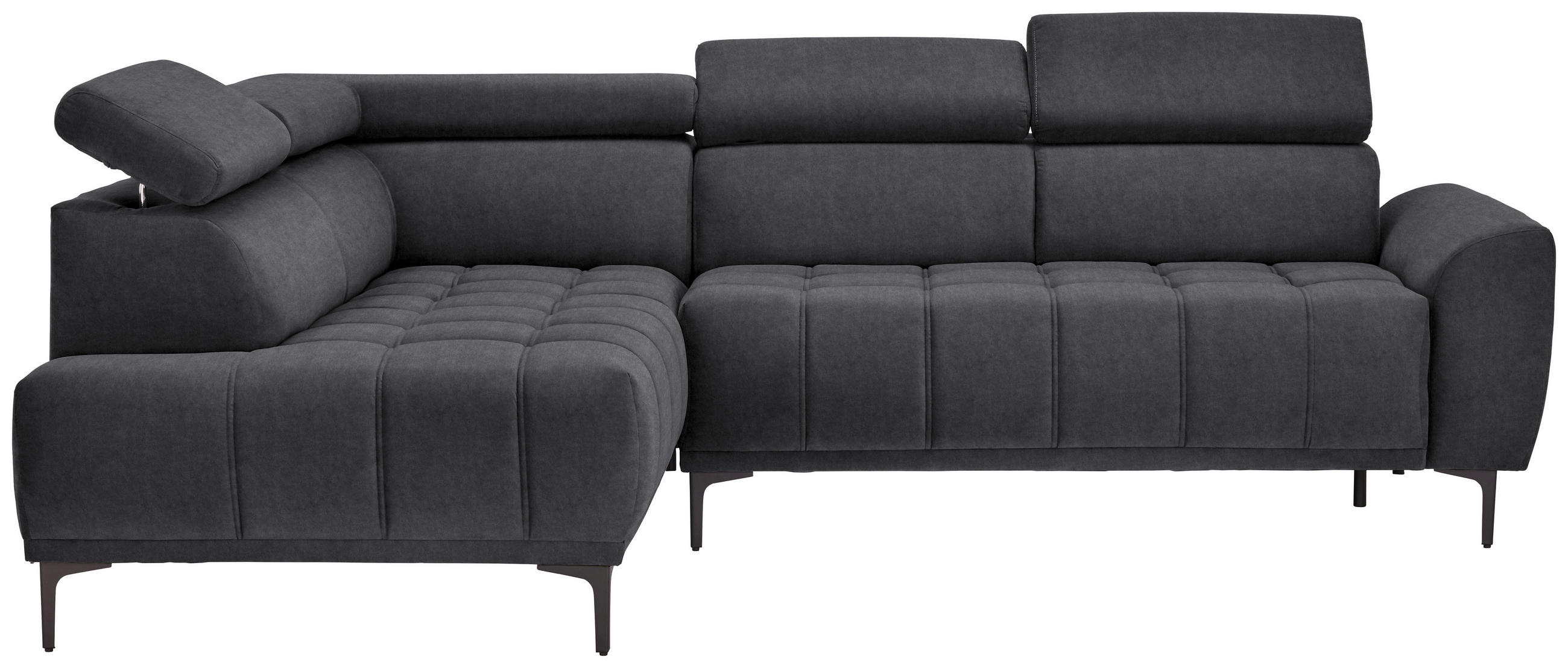 ECKSOFA in Velours Graphitfarben  191/261 cm  - Schwarz/Graphitfarben, Design, Textil/Metall (191/261cm) - Stylife