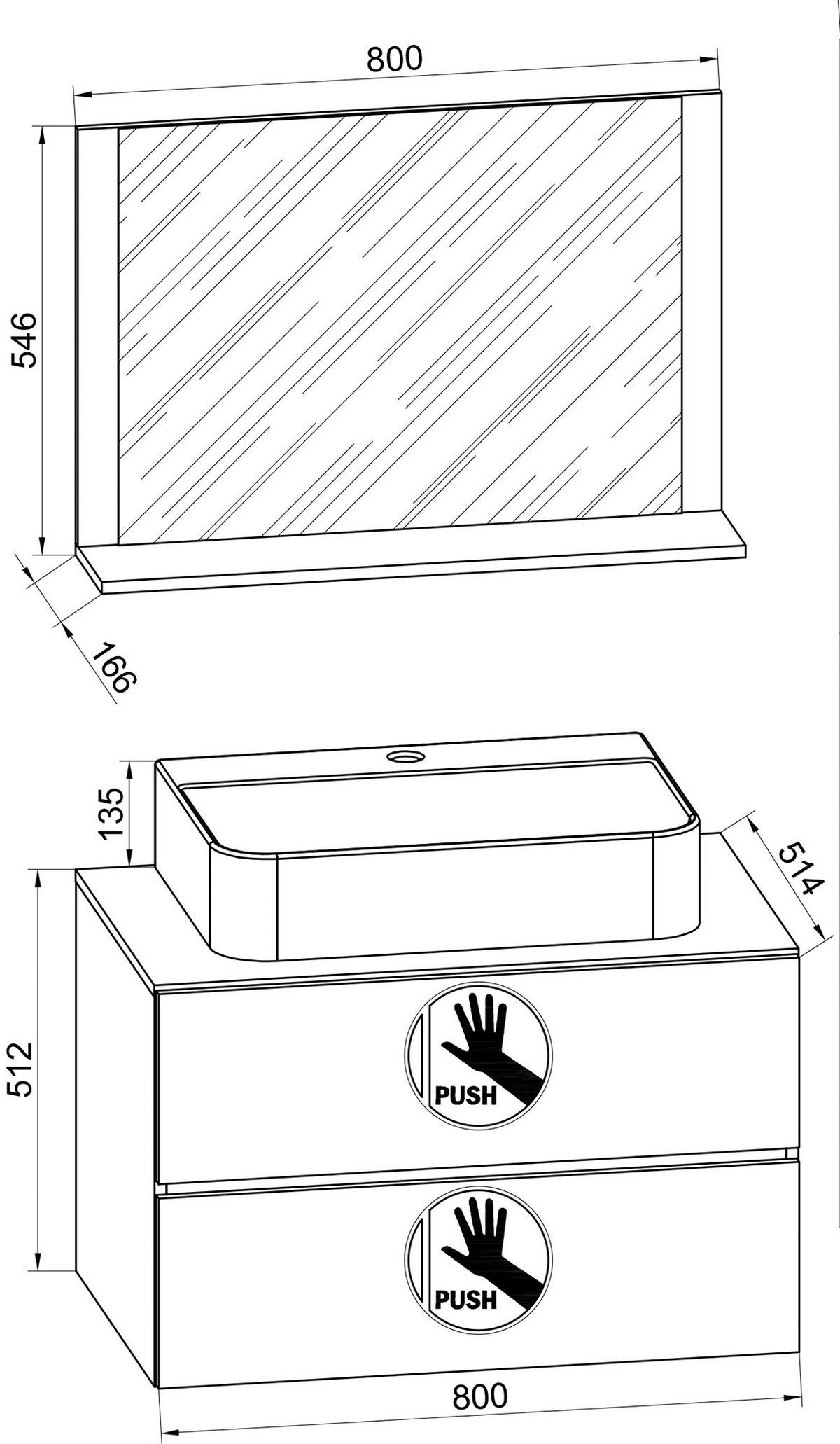 BADEZIMMER 3-teilig  in 81 cm  - Honigeiche/Anthrazit, Modern, Glas/Keramik (81cm) - MID.YOU
