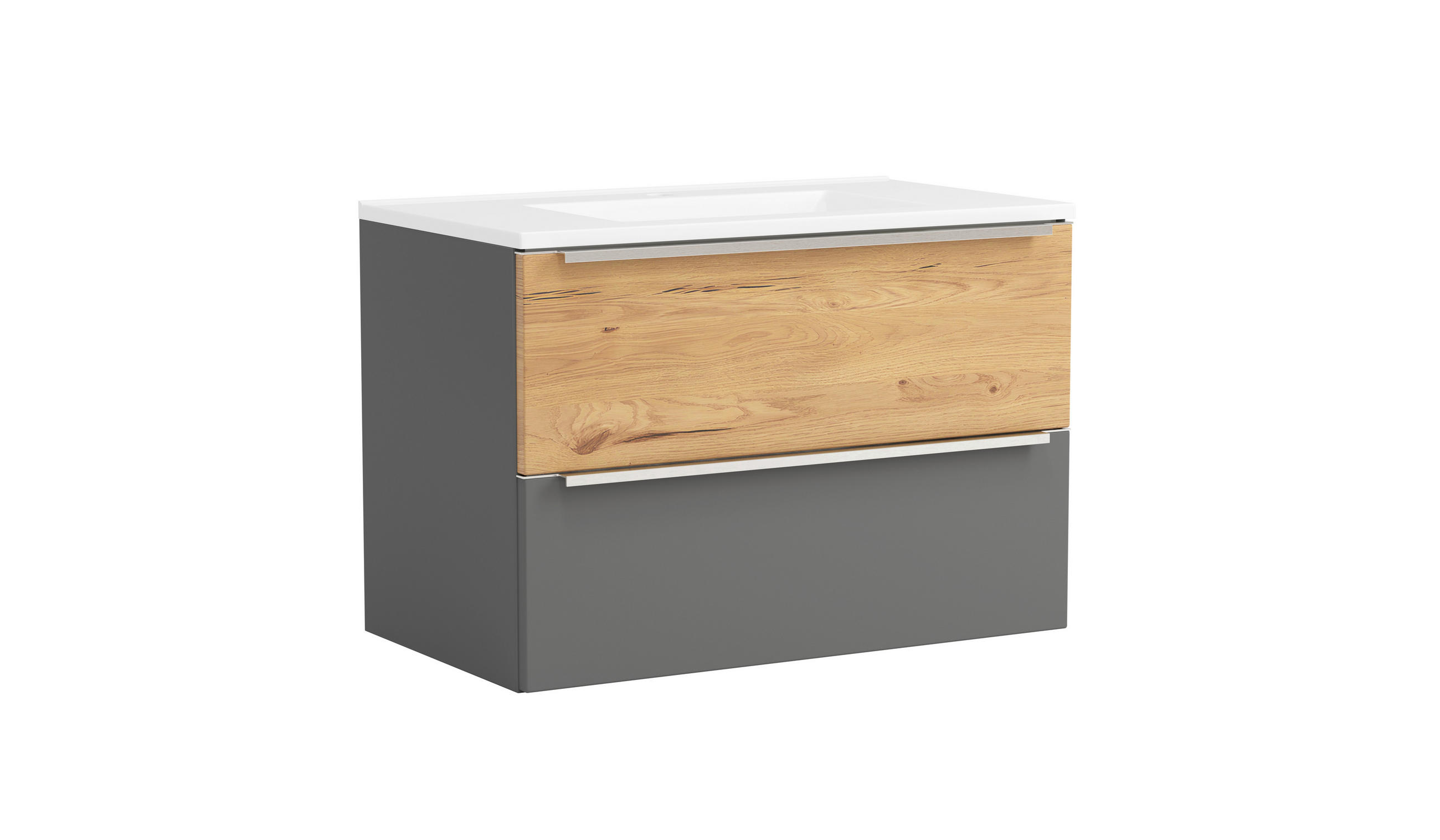WASCHTISCHKOMBI  - Wildeiche/Edelstahlfarben, Trend, Holzwerkstoff/Stein (80/54/47cm) - Held