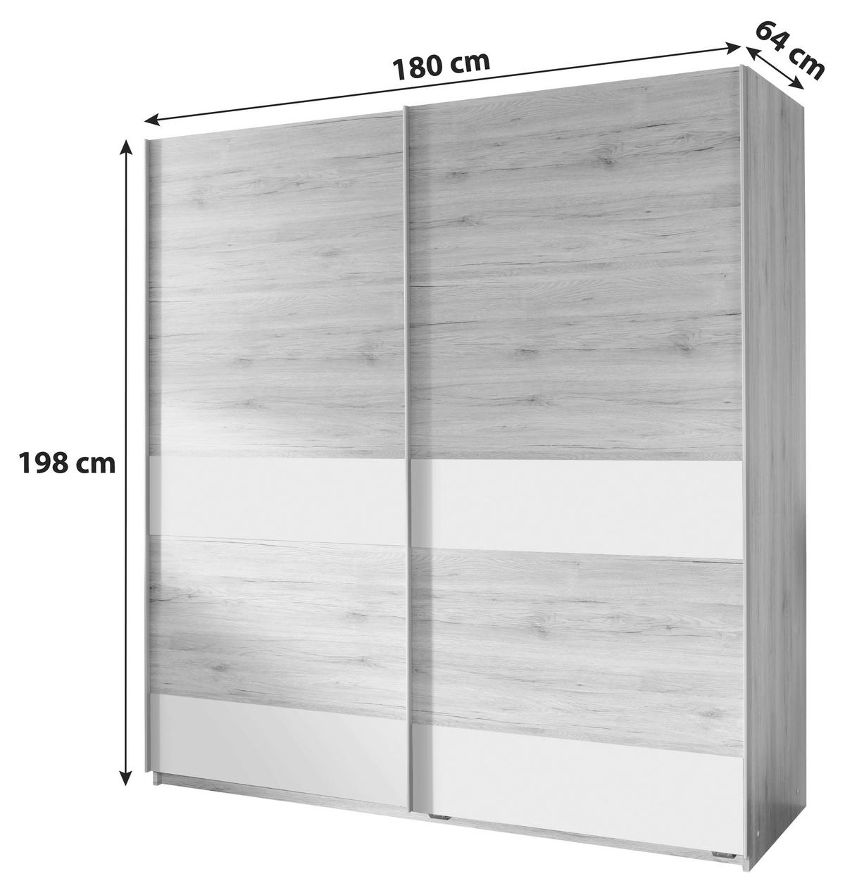 SCHWEBETÜRENSCHRANK in Weiss, Eichefarben  - Weiss/Eichefarben, Design, Holzwerkstoff/Metall (180/198/64cm) - MID.YOU
