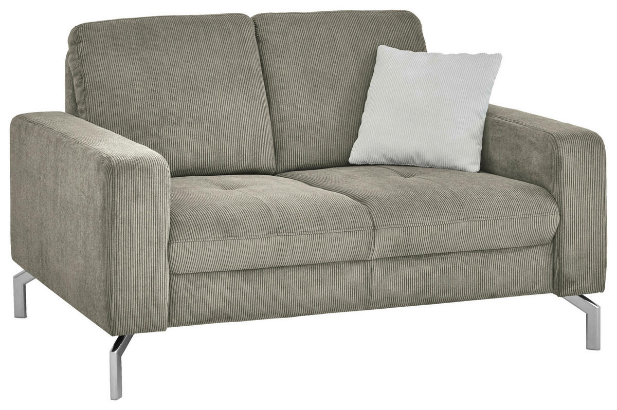 2-SITZER-SOFA  in Feincord Greige  - Chromfarben/Greige, Design, Textil/Metall (142/87/105cm) - Beldomo Style