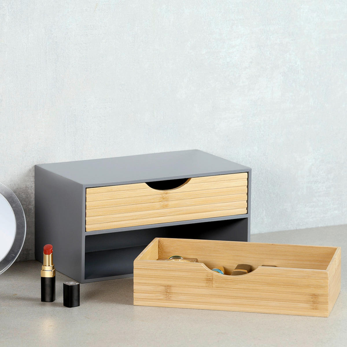 TISCHORGANIZER  - Naturfarben/Grau, Basics, Naturmaterialien/Holzwerkstoff (27/16/14cm) - Kesper