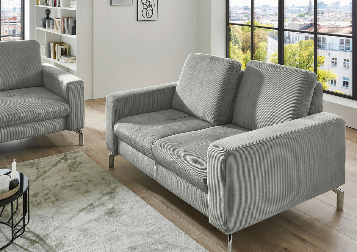 2-SITZER-SOFA  in Feincord Silberfarben  - Chromfarben/Silberfarben, Design, Textil/Metall (142/87/105cm) - Beldomo Style