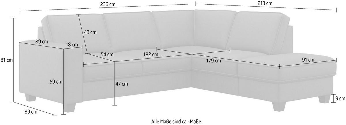 ECKSOFA Flachgewebe Dunkelrot  - Eichefarben/Dunkelrot, Konventionell, Holz/Textil (236/213cm) - Sit & More