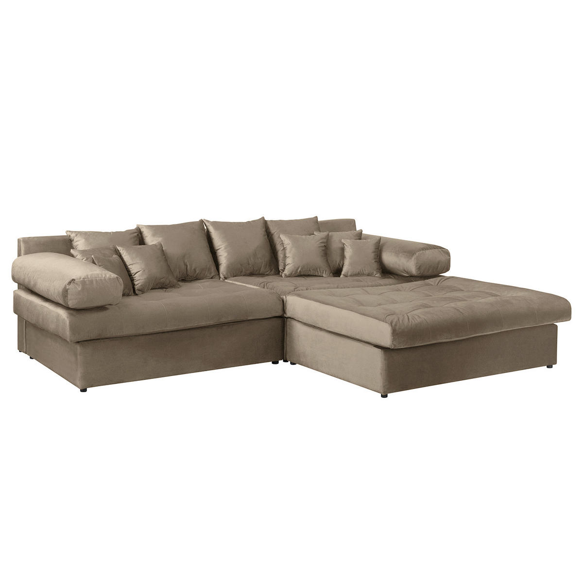 ECKSOFA Naomi in Velours Braun Rückenkissen  284/243 cm  - Schwarz/Braun, Design, Kunststoff/Textil (284/243cm) - P & B