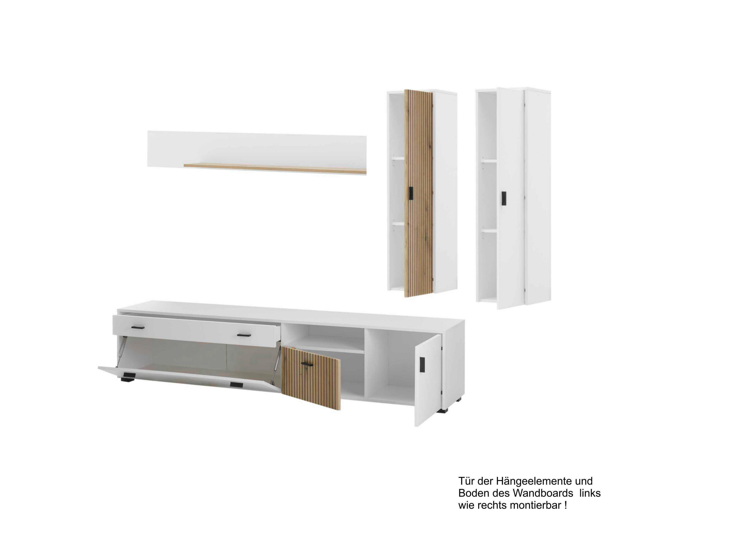 WOHNWAND 4-teilig in Eichefarben, Weiß 243/180/42 cm - Eichefarben/Schwarz, Design, Holzwerkstoff/Kunststoff (243/180/42cm) - MID.YOU