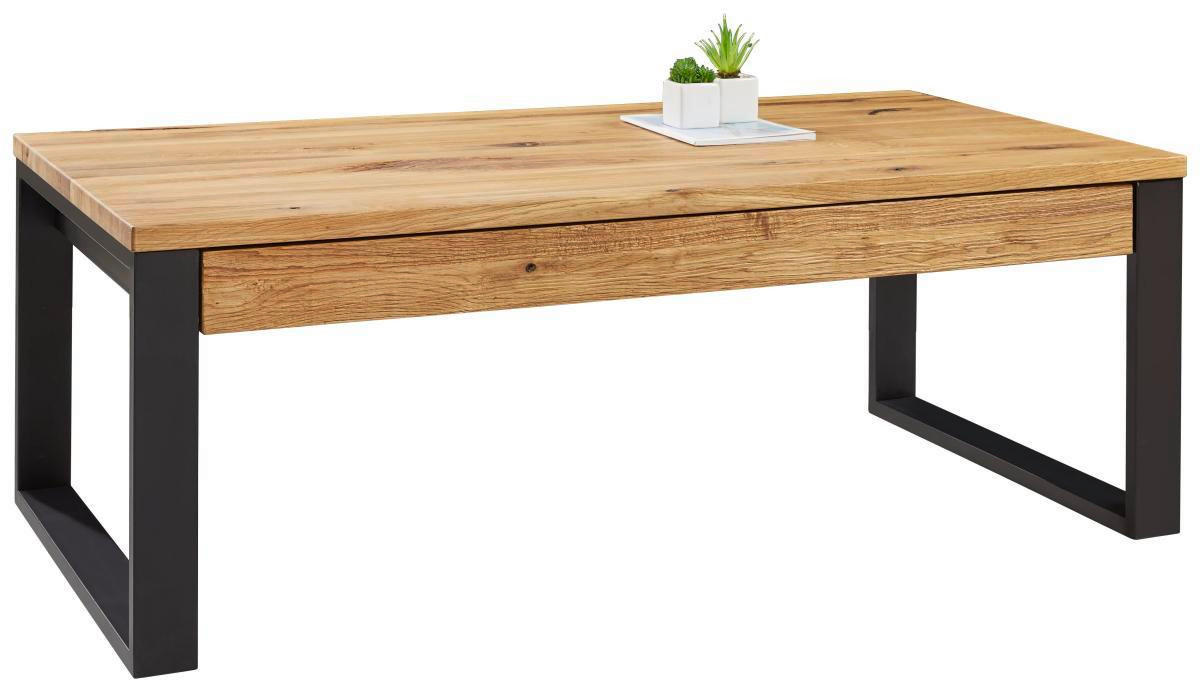 COUCHTISCH Eiche massiv 115/60/42 cm rechteckig Schwarz, Eichefarben  - Eichefarben/Schwarz, Design, Holz/Metall (115/60/42cm) - Novel