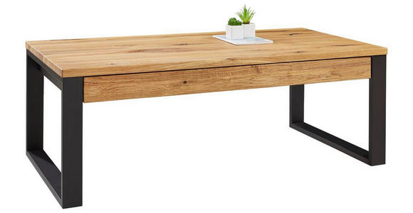 COUCHTISCH Eiche massiv rechteckig Schwarz, Eichefarben 115/60/42 cm  - Eichefarben/Schwarz, Design, Holz/Metall (115/60/42cm) - Novel