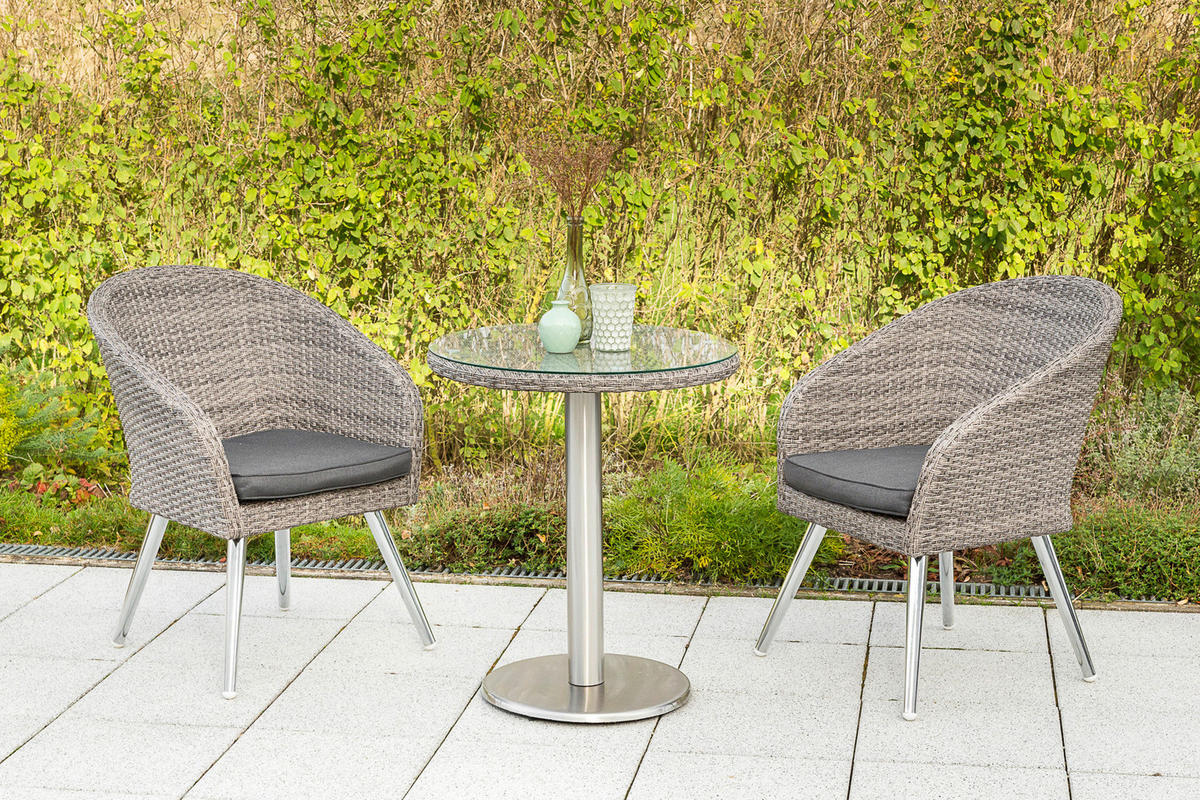 BALKONSET Grau 3-teilig  - Grau, MODERN, Glas/Kunststoff - Gardenson