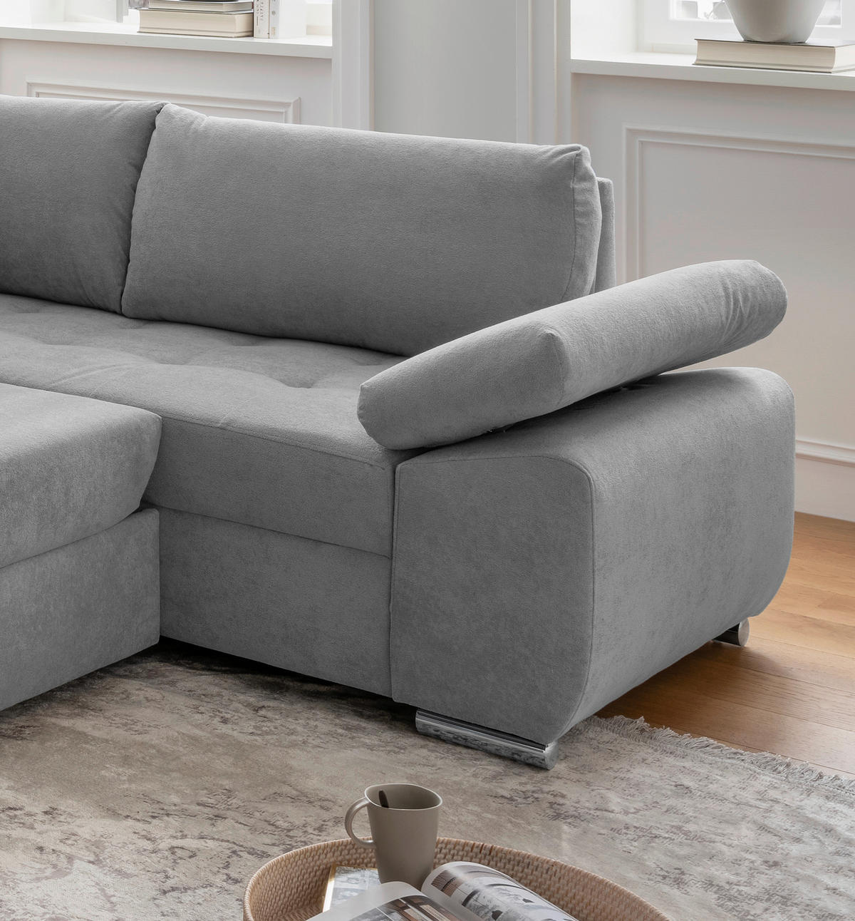 WOHNLANDSCHAFT in Mikrofaser Silberfarben  - Chromfarben/Silberfarben, Konventionell, Textil/Metall (157/305/219cm) - Livetastic
