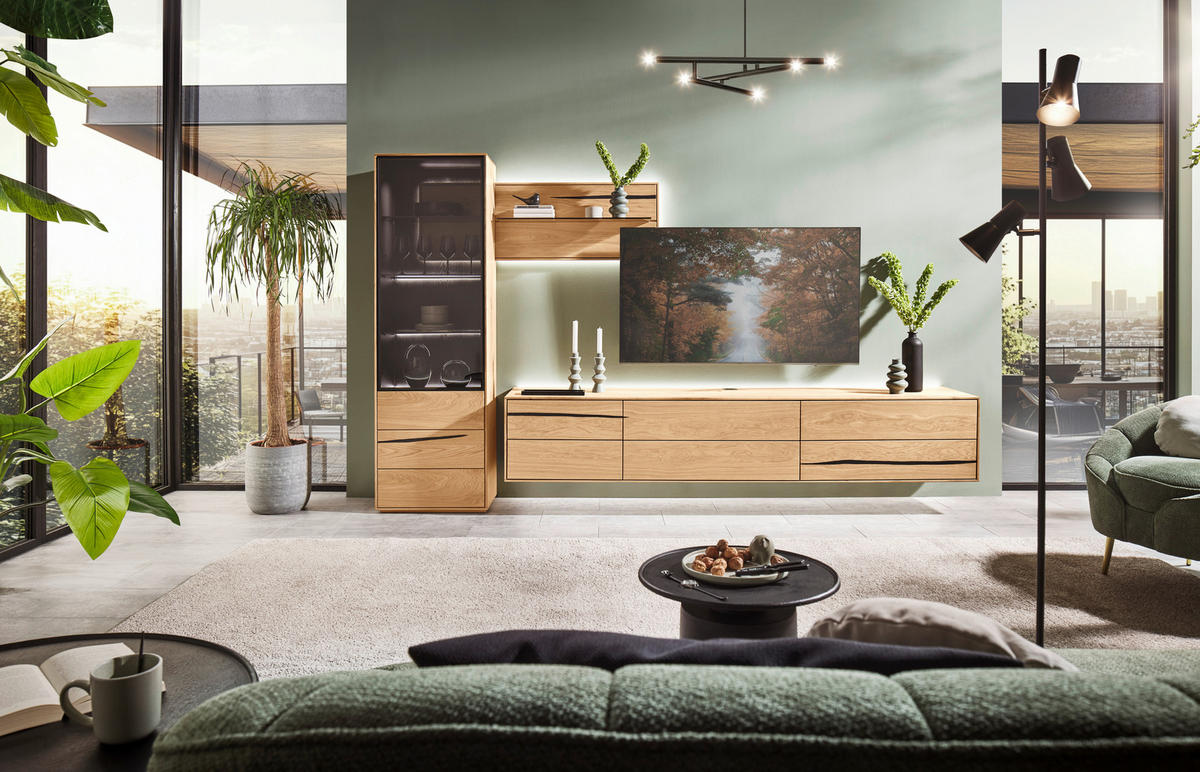 VITRINE  in furniert Wildeiche Braun, Schwarz, Eichefarben - Eichefarben/Schwarz, Natur, Glas/Holz (154/192/40cm) - Waldwelt