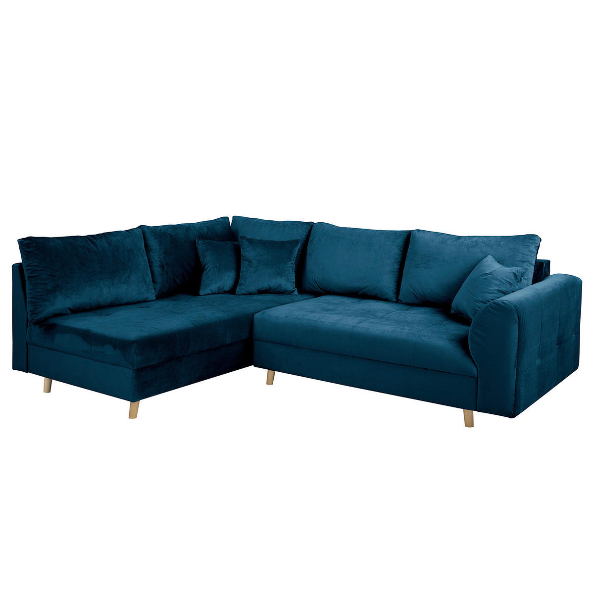 ECKSOFA inkl. Hocker Ariella Blau Samt Rückenkissen, Hocker  - Blau/Naturfarben, Design, Holz/Textil (161/231cm) - Livetastic