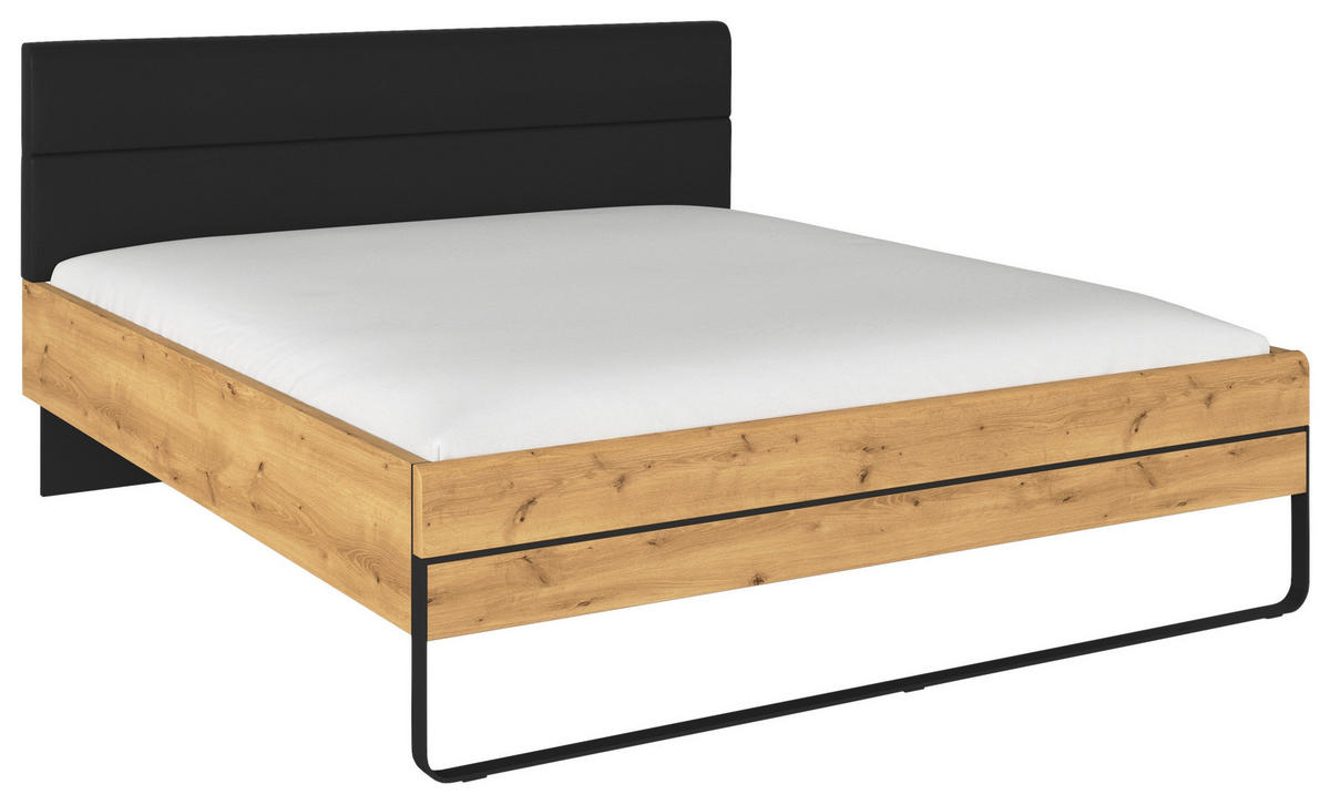 BETTANLAGE 180/200 cm  in Schwarz, Wildeiche   - Wildeiche/Schwarz, Design, Holzwerkstoff/Textil (180/200cm) - Dieter Knoll