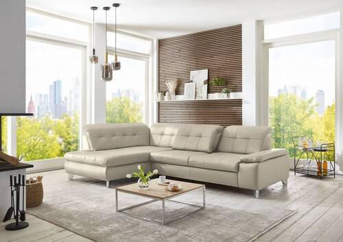 ECKSOFA in Echtleder Ecru  - Ecru, Basics, Leder/Metall (211/309cm) - Beldomo Speed