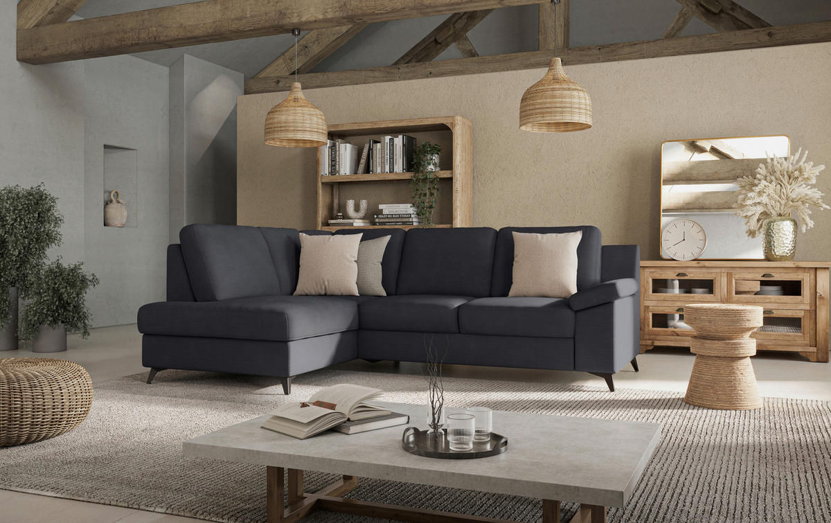ECKSOFA in Flachgewebe Dunkelblau  - Schwarz/Dunkelblau, Konventionell, Textil/Metall (170/242cm) - Cotta