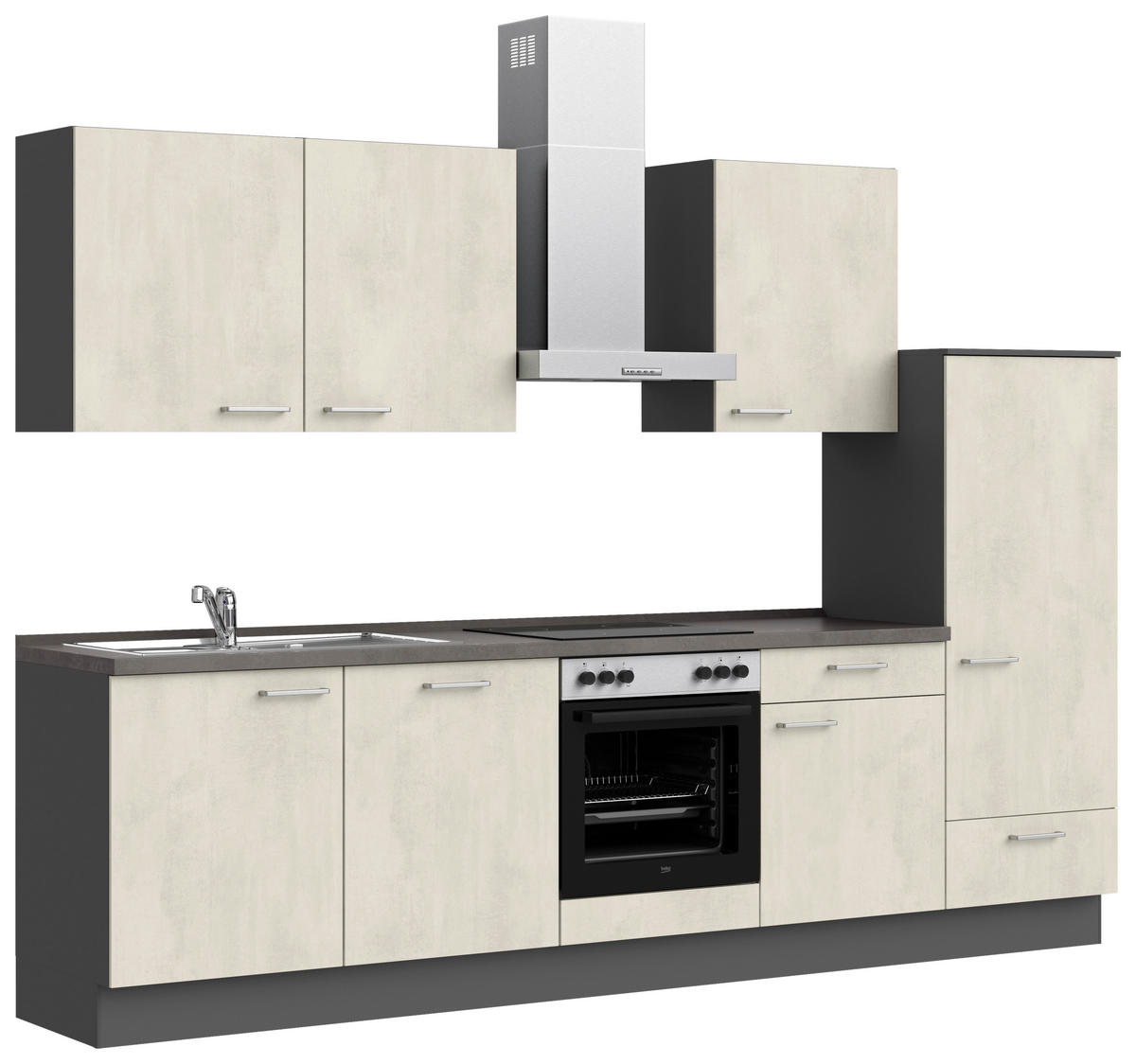 KÜCHENBLOCK Riva 300 cm  in Weiß, Schieferfarben  - Schieferfarben/Edelstahlfarben, MODERN, Holzwerkstoff/Metall (300cm) - Nobilia