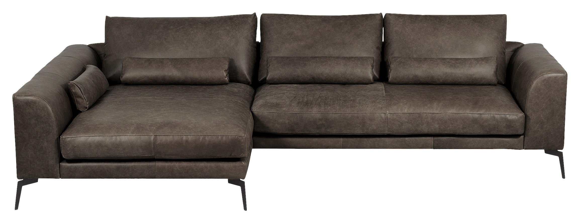 ECKSOFA in Echtleder Fango  - Fango/Schwarz, Design, Leder/Metall (172/313cm) - Livetastic