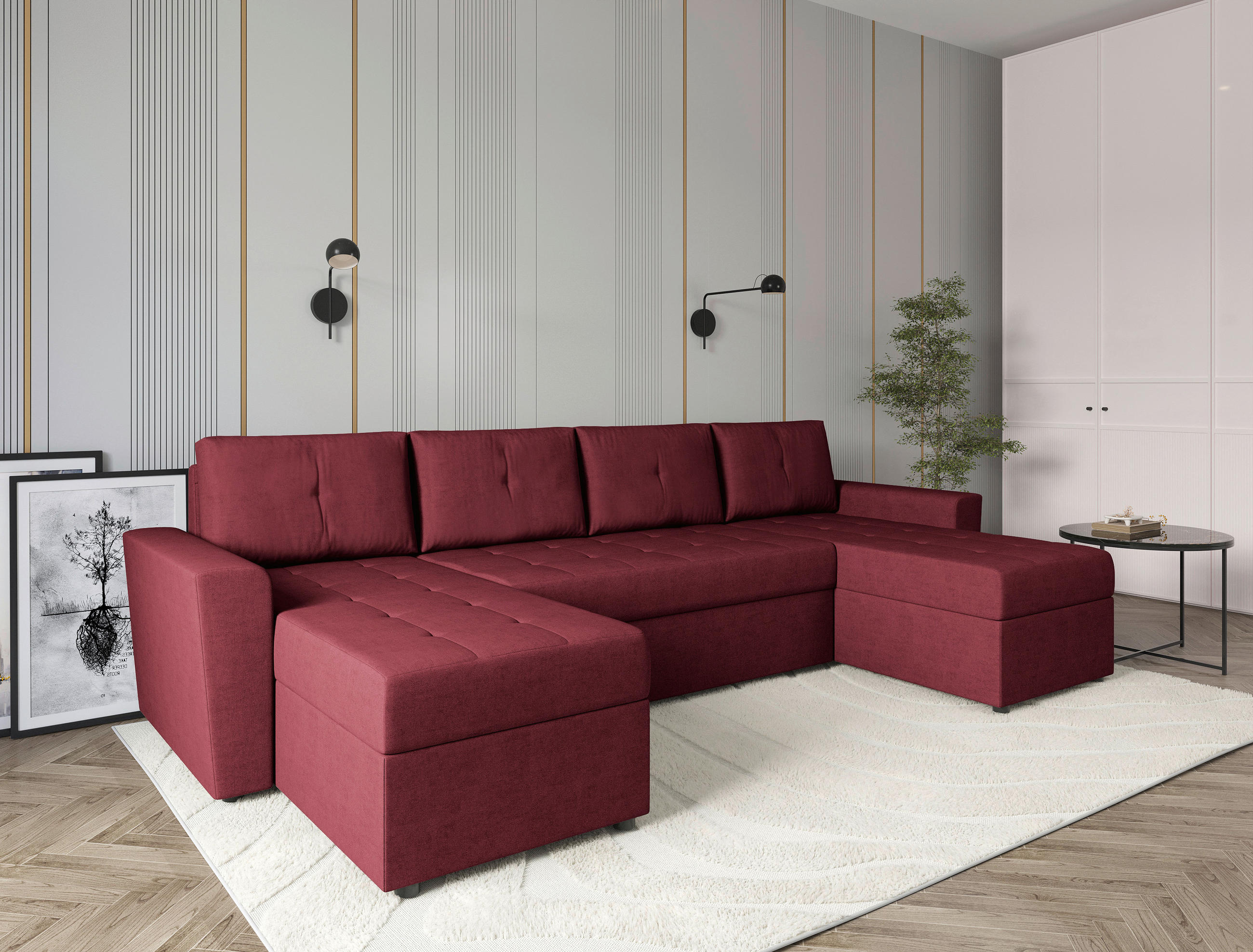 WOHNLANDSCHAFT TERMOLI Rot Jacquard  - Rot/Schwarz, Design, Kunststoff/Textil (155/296/155cm) - MID.YOU