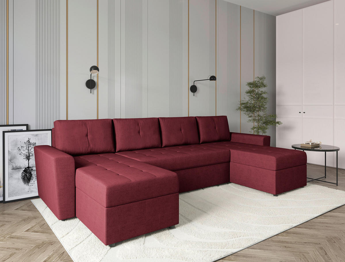 WOHNLANDSCHAFT TERMOLI Rot Jacquard  - Rot/Schwarz, Design, Kunststoff/Textil (155/296/155cm) - MID.YOU