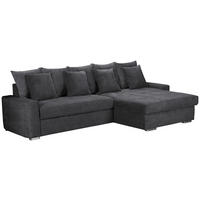 ECKSOFA 293/164 cm SALVADOR in Mikrofaser Dunkelgrau Zierkissen, Rückenkissen, Bettkasten, Schlaffunktion  293/164 cm  - Dunkelgrau/Silberfarben, MODERN, Holz/Textil (293/164cm) - MID.YOU