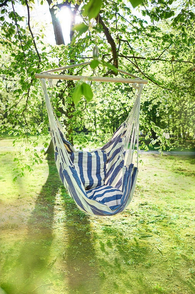 HÄNGESESSEL 65/120/90 cm Echtholz  - Blau/Weiß, Basics, Holz/Kunststoff (65/120/90cm) - Gardenson