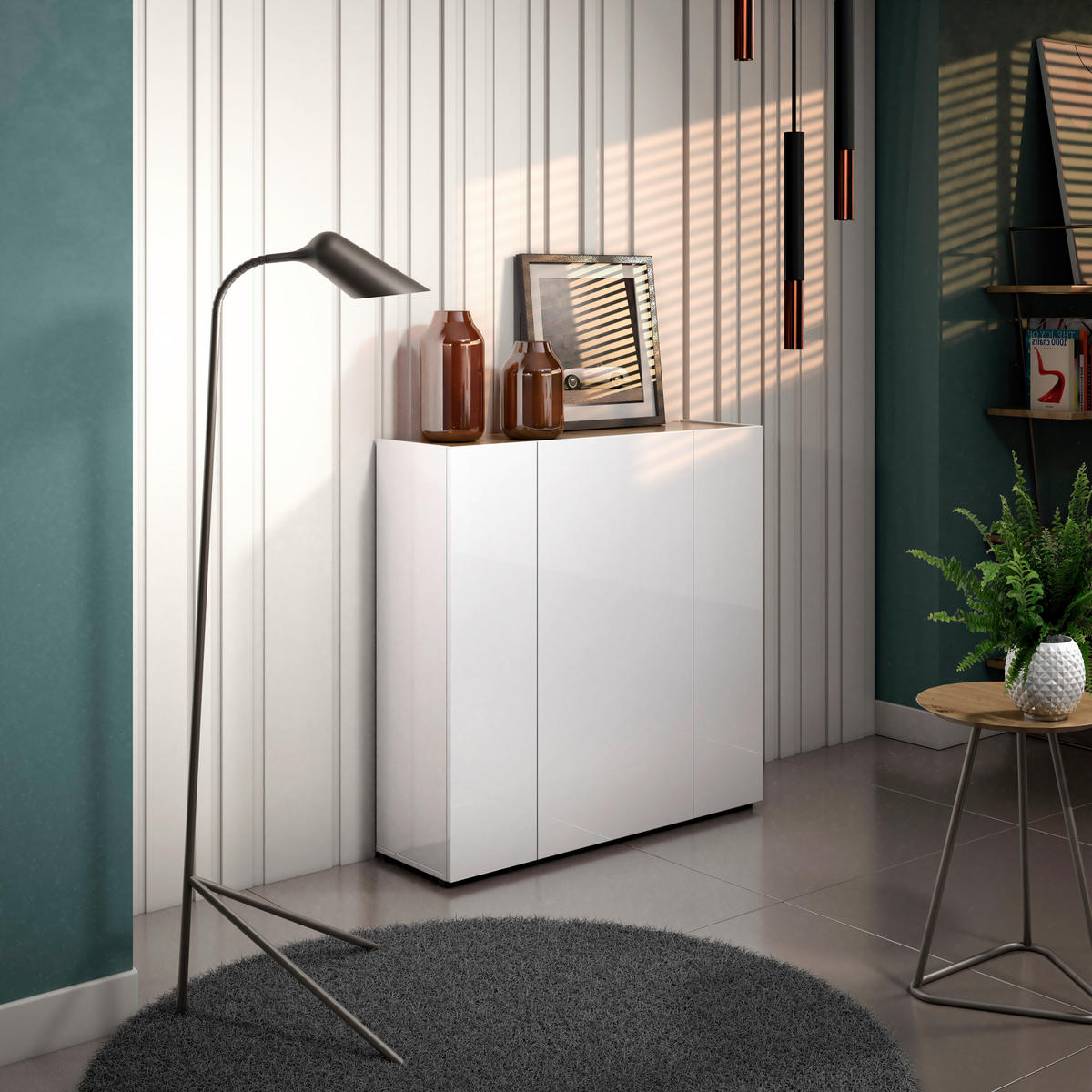 SCHUHSCHRANK Weiß, Eichefarben  - Eichefarben/Schwarz, Design, Holzwerkstoff (116/115/35cm) - Xora