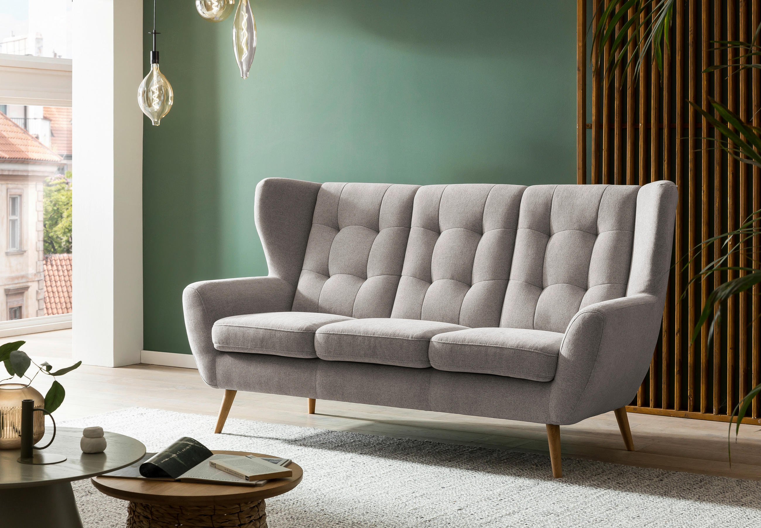TŘÍMÍSTNÁ POHOVKA, dřevo, textil, kompozitní dřevo, béžová - barvy dubu/béžová, Design, dřevo/kompozitní dřevo (193/102/90cm) - Niels Andersson