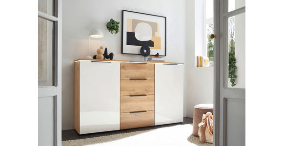 SIDEBOARD  in 180/104/43 cm  - Schieferfarben/Eiche Bianco, Basics, Glas/Holzwerkstoff (180/104/43cm) - Dieter Knoll