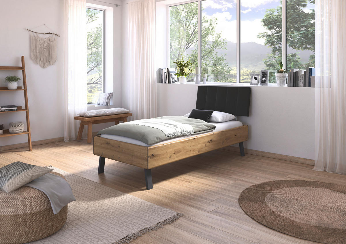 BETT 90/200 cm  in Eiche Artisan  - Eiche Artisan/Grau, Design, Textil/Metall (90/200cm) - Carryhome