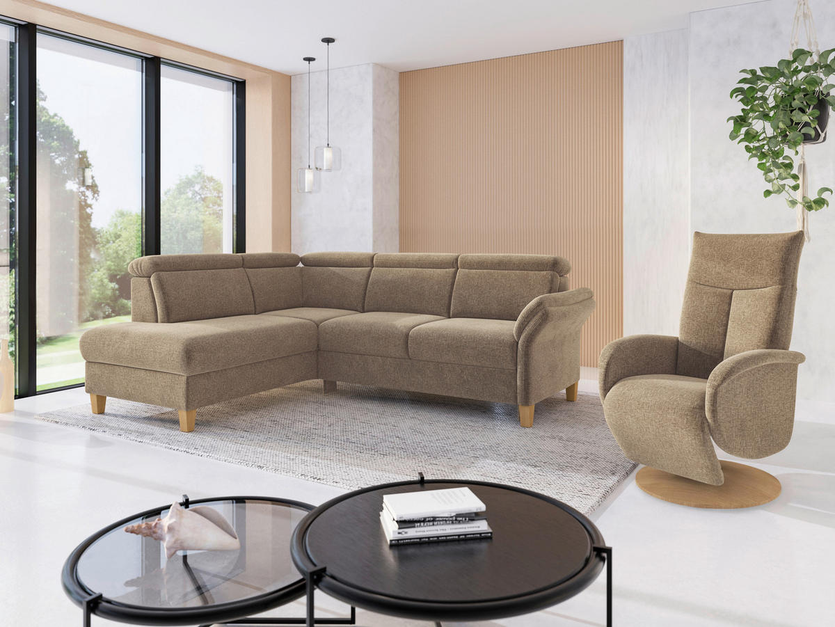 ECKSOFA GLENDALE E Hellbraun Flachgewebe  - Hellbraun/Eichefarben, KONVENTIONELL, Holz/Textil (193/247cm) - Sit & More