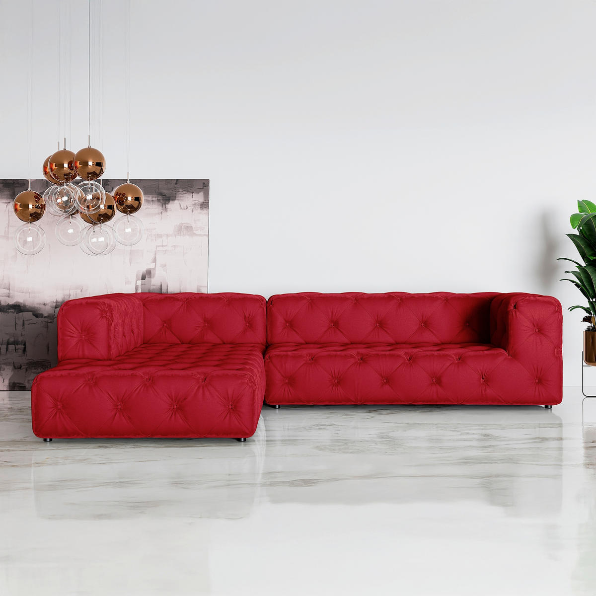 ECKSOFA Samt Rot  - Rot/Schwarz, Design, Kunststoff/Textil (228/325cm) - P & B