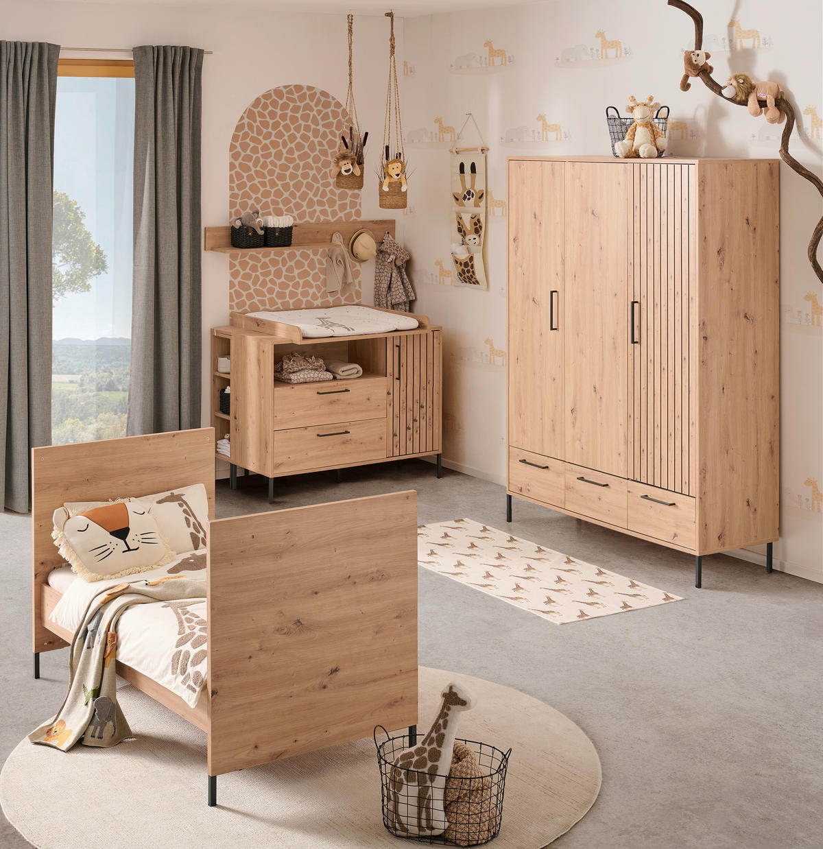 GITTERBETT Line    - Eiche Artisan, Trend, Holzwerkstoff (78/93/144cm) - Jimmylee