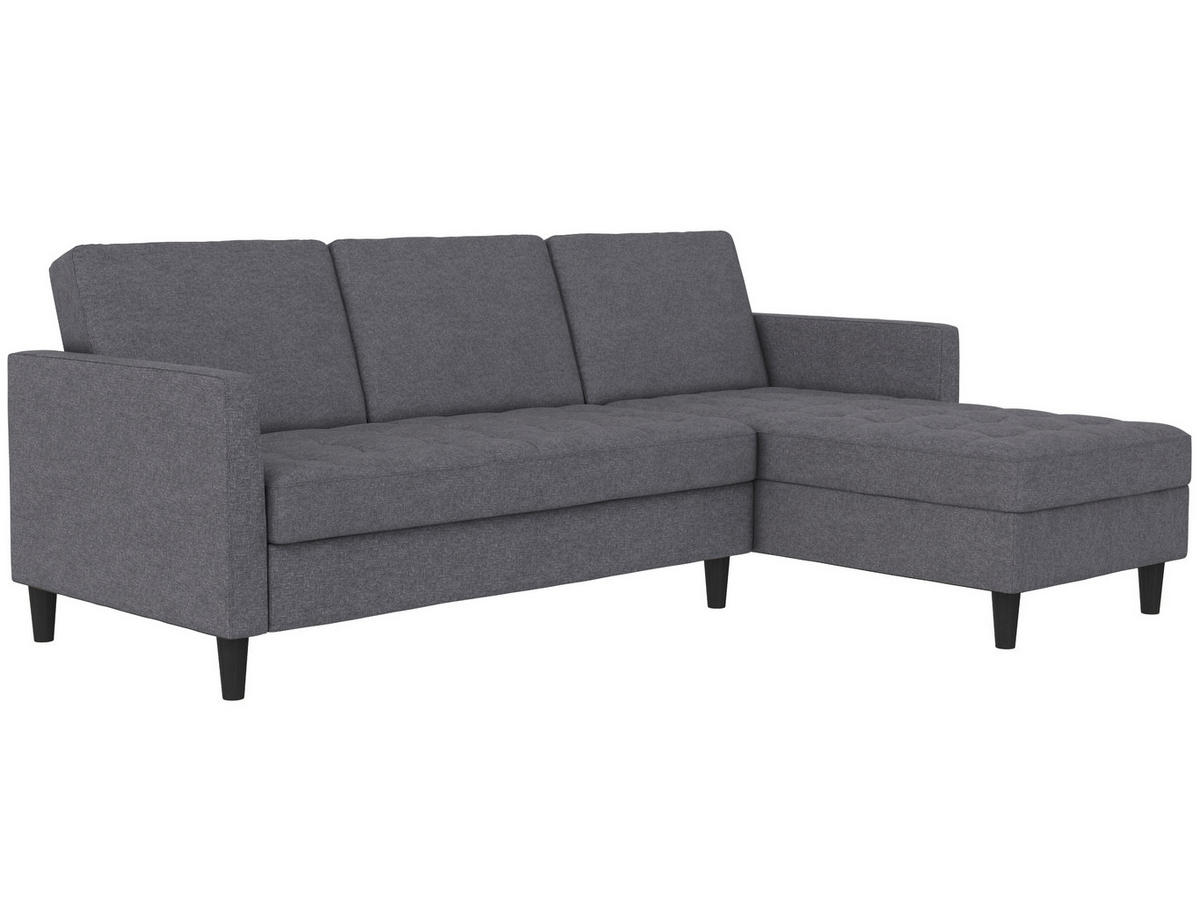 ECKSOFA PALERMO Grau Webstoff, Leinenoptik Schlaffunktion, Stauraum  - Schwarz/Grau, Basics, Kunststoff/Textil (213/154cm) - Livetastic