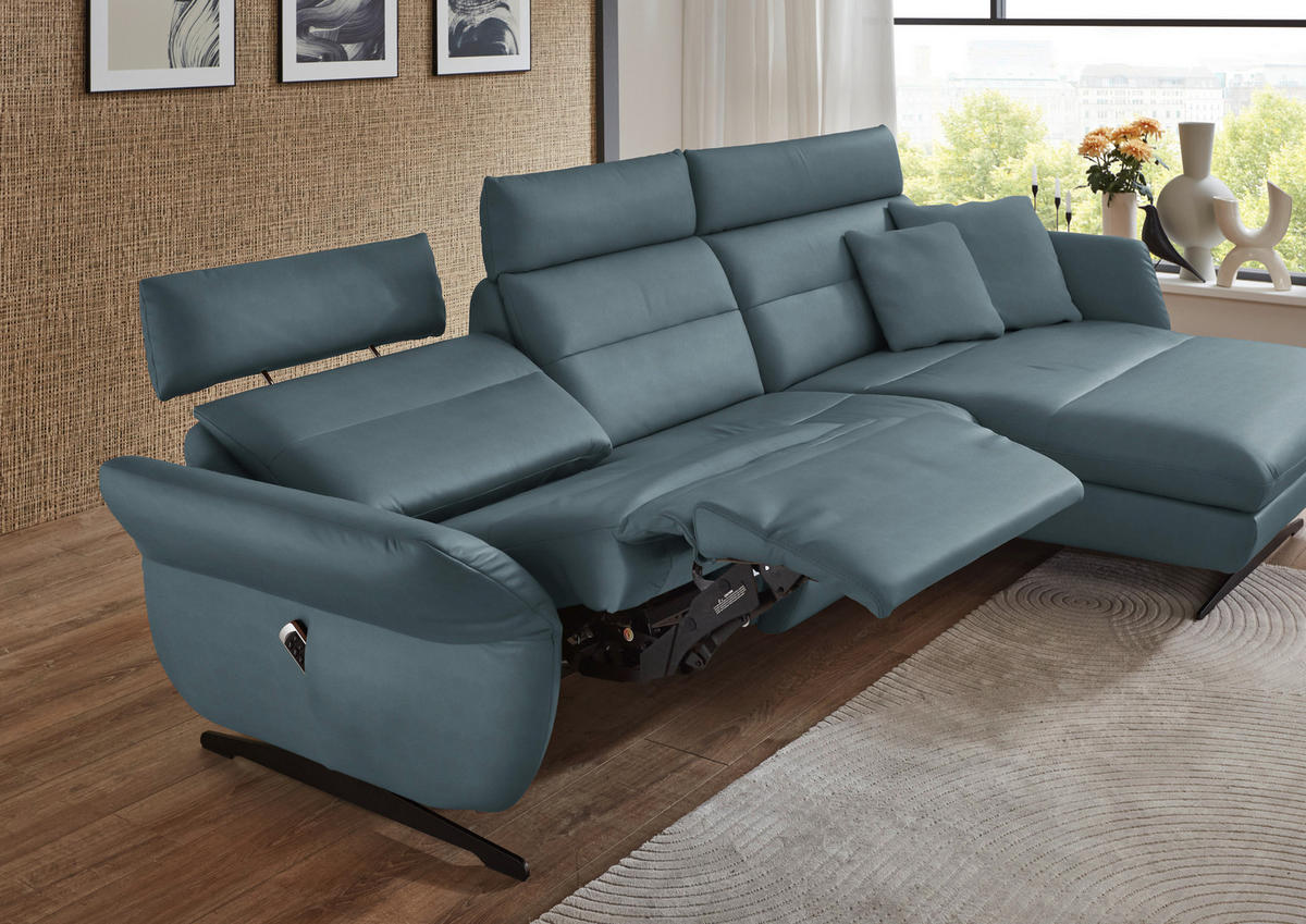 ECKSOFA in Echtleder Blaugrau  - Blaugrau/Schwarz, Design, Leder/Metall (300/157cm) - Dieter Knoll