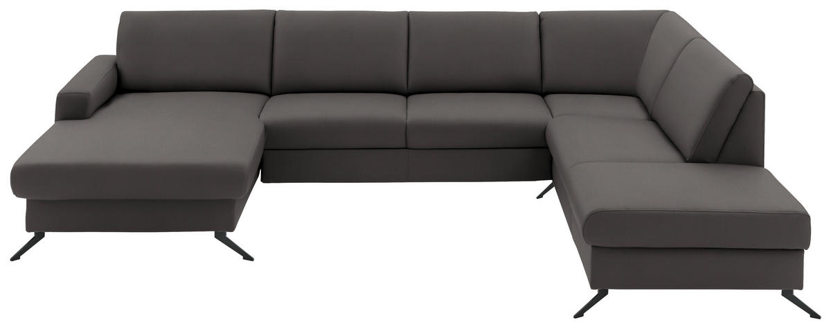 WOHNLANDSCHAFT in Echtleder Dunkelgrau  - Dunkelgrau/Schwarz, Design, Leder/Metall (165/339/233cm) - Beldomo Premium