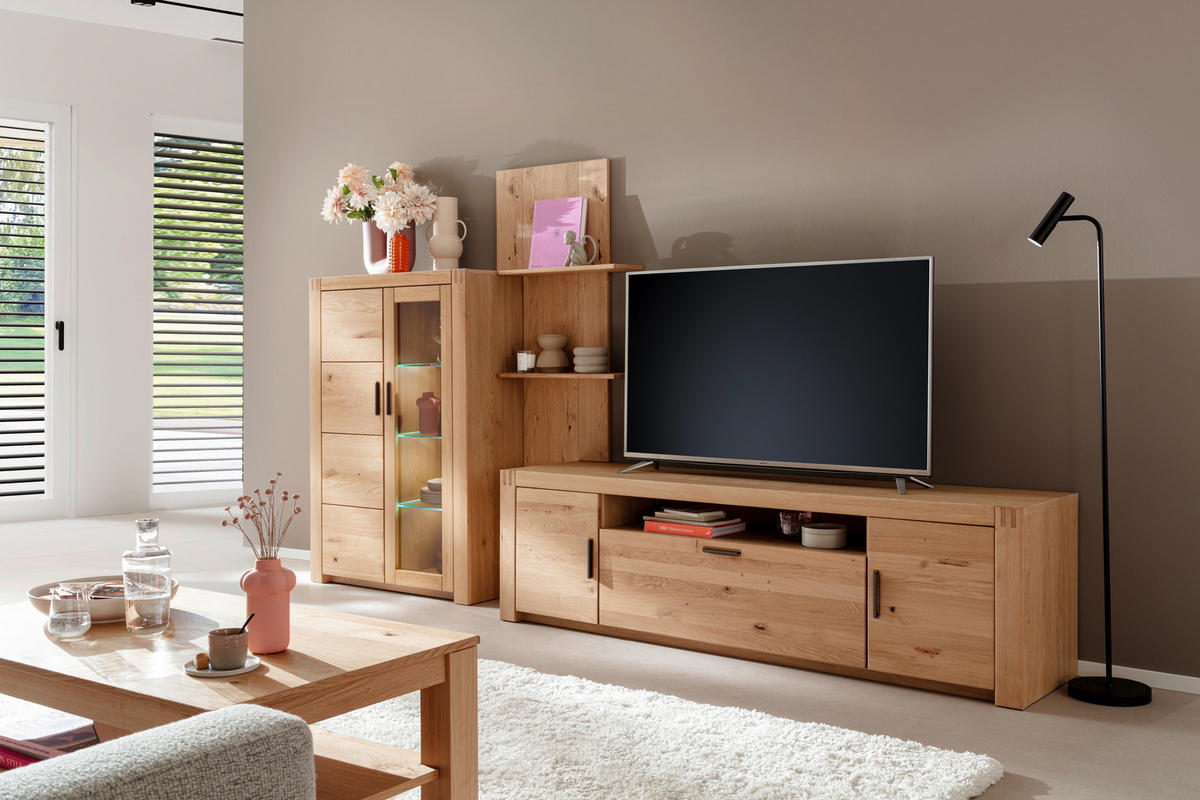 WOHNWAND 3-teilig  in Eichefarben 332/184/50 cm  - Eichefarben/Anthrazit, Design, Glas/Holz (332/184/50cm) - Livetastic