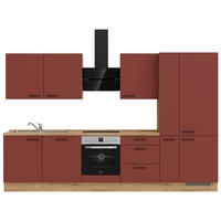 KÜCHENBLOCK 330 cm   in Eichefarben, Dunkelrot  - Eichefarben/Schwarz, MODERN, Holzwerkstoff/Metall (330cm) - Nobilia